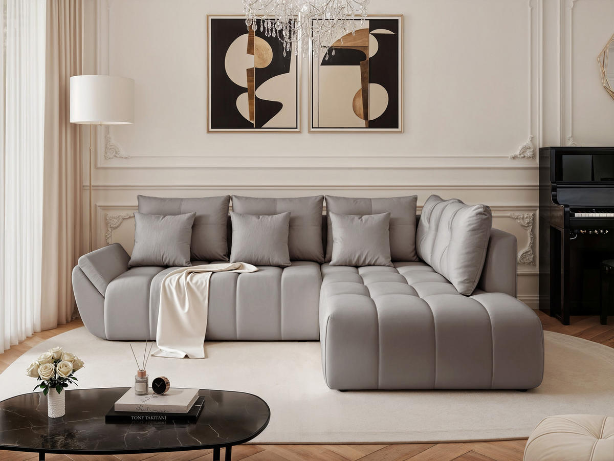 ECKSOFA DOLCE mit Schlaffunktion und Bettkasten Hellgrau - Hellgrau, Holzwerkstoff/Kunststoff (266/190cm) - Idohome