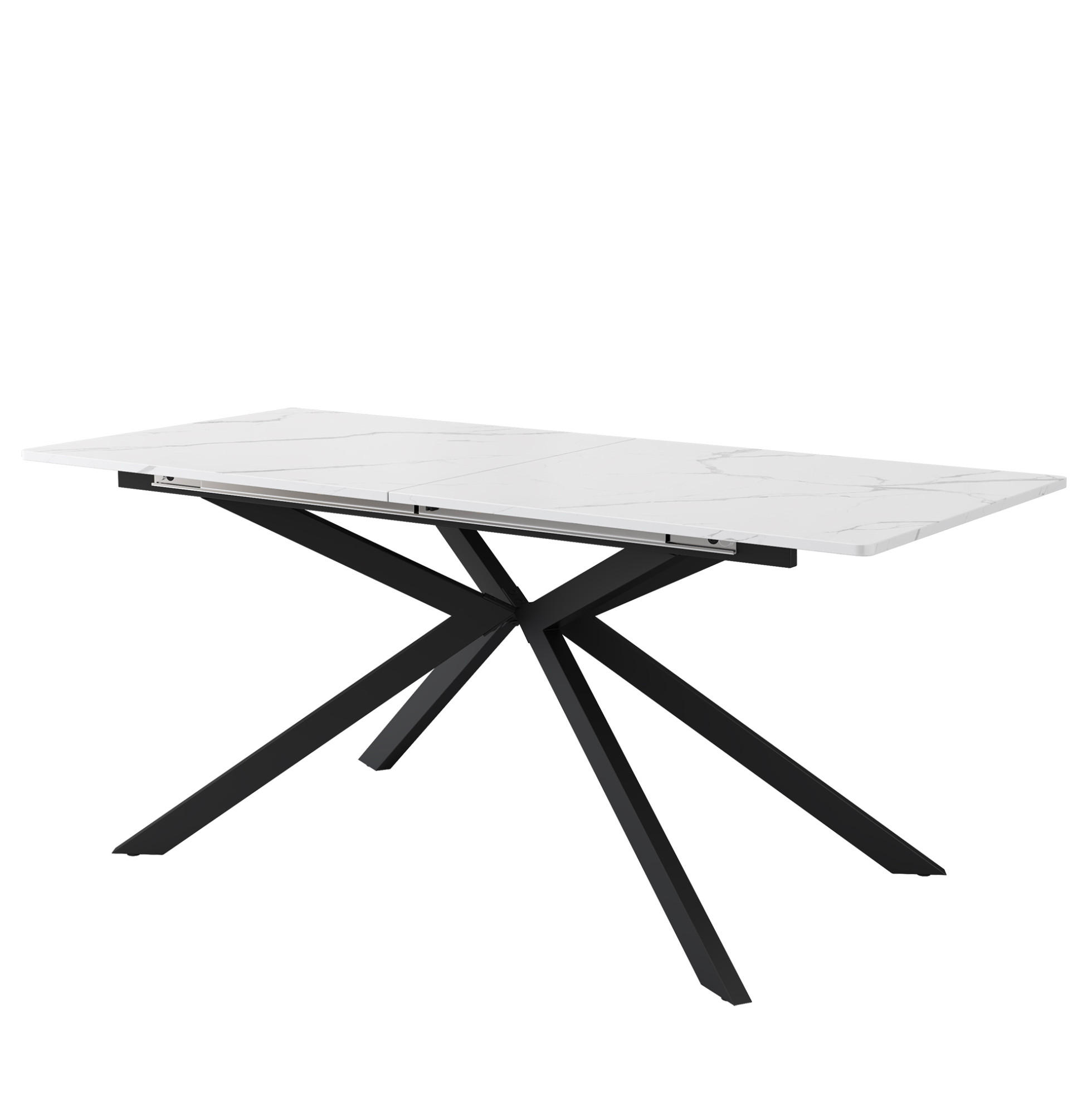 ESSTISCH 150/70/76 cm ausziehbar auf 180 cm mit Kreuzgestell und Marmoroptik aus MDF/Metall, Schwarz/Weiß - Schwarz, Holzwerkstoff (180/70/75.5cm) - Redom