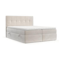 BOXBETT Mireo 140/200 cm Creme im Paros Stoff - Creme/Schwarz, Holz/Holzwerkstoff (140/200cm) - AltaBeds