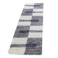 TEPPICH Hochflor Shaggy Karo Design Polypropylen Wohnzimmer Hellgrau Läufer 80x250 - Hellgrau, Textil (80/250cm) - KADIMA DESIGN
