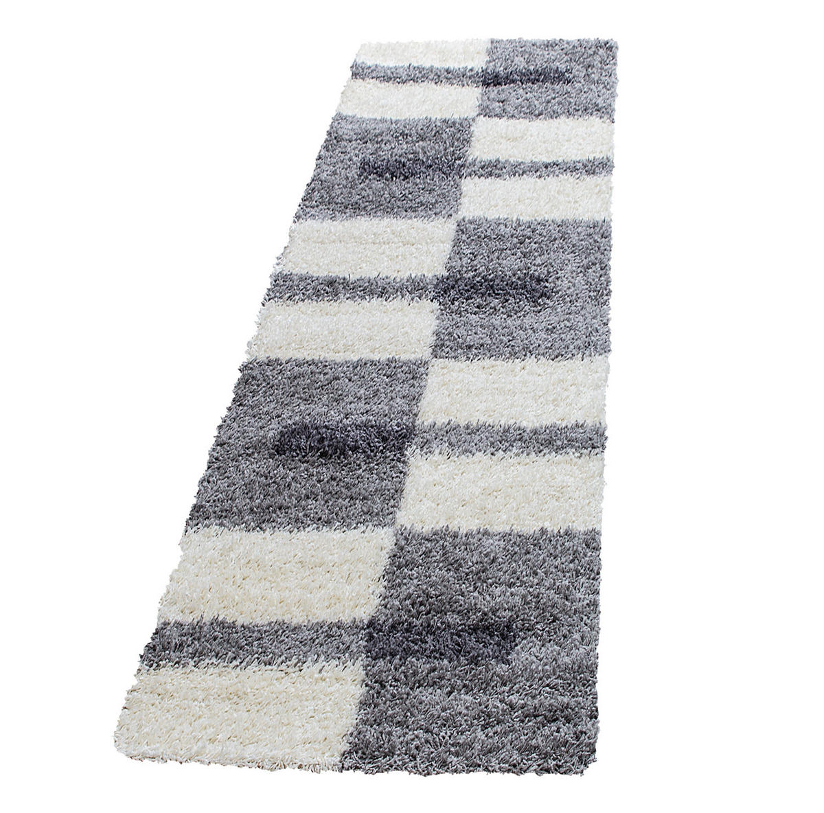 TEPPICH Hochflor Shaggy Karo Design Polypropylen Wohnzimmer Hellgrau Läufer 80x250 - Hellgrau, Textil (80/250cm) - KADIMA DESIGN