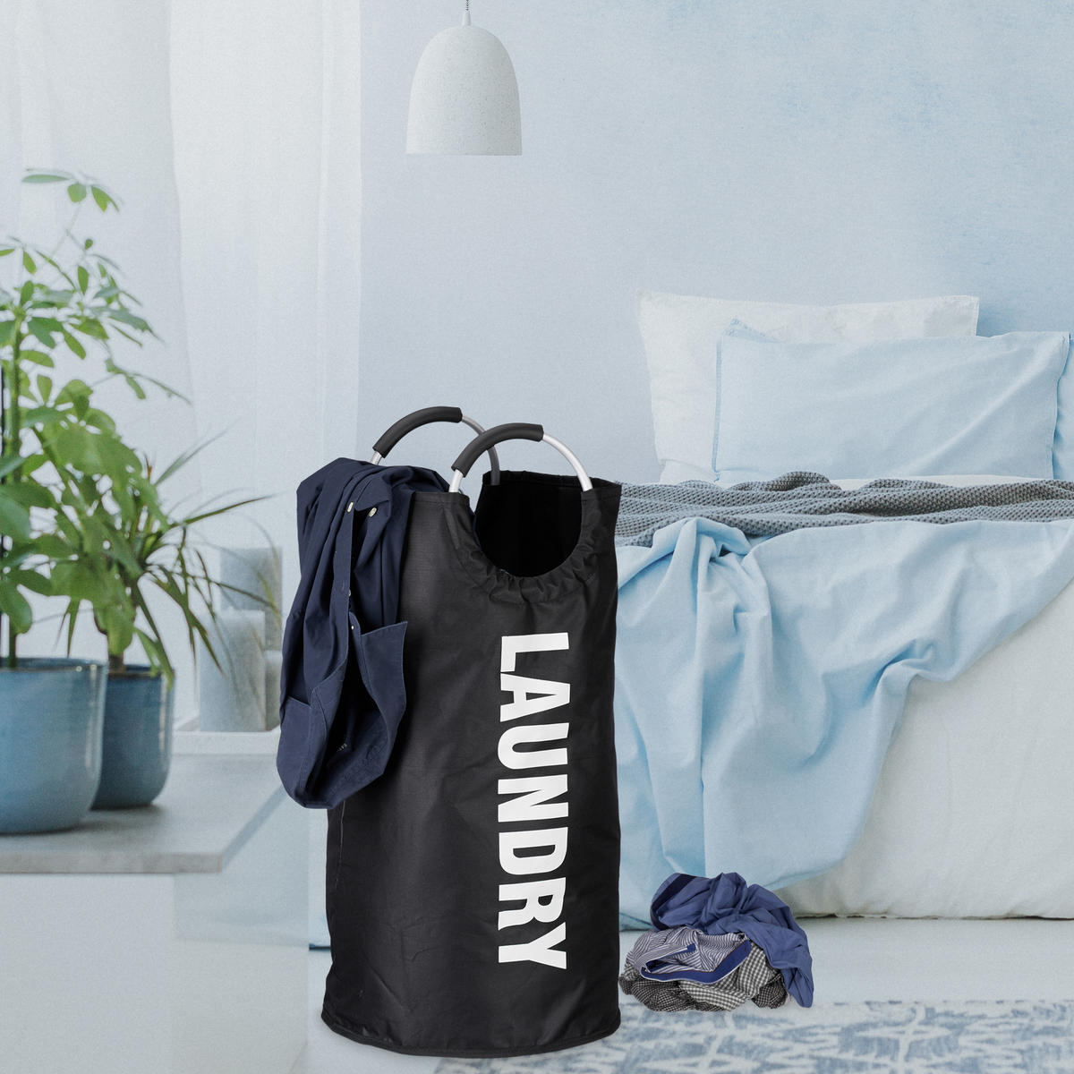 WÄSCHEKORB - Schwarz, Textil/Metall (38/70/38cm) - Relaxdays