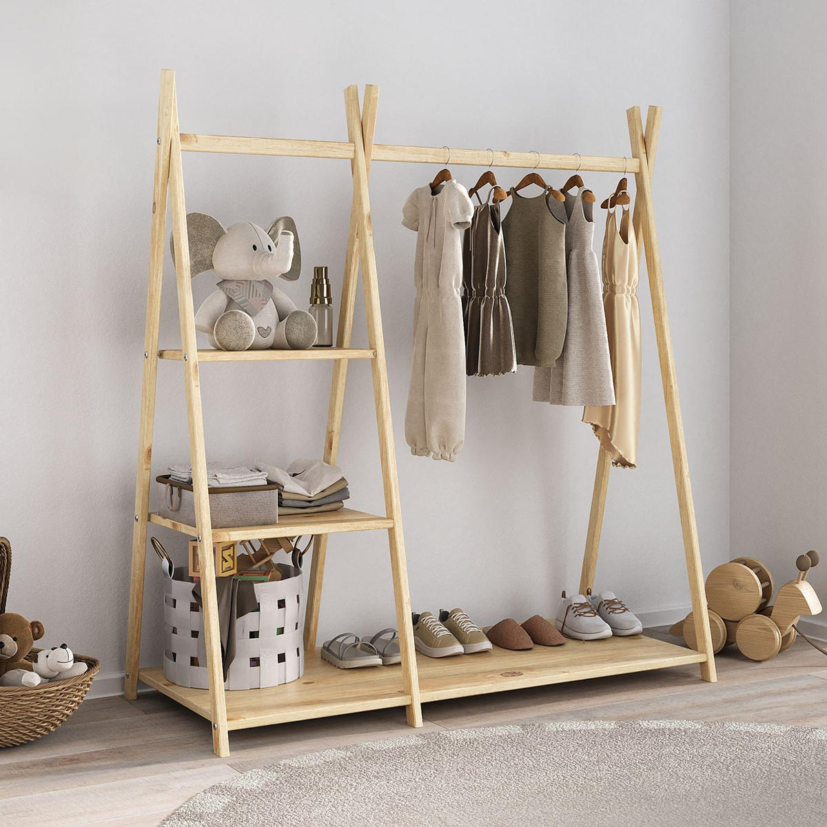 KINDERGARDEROBE LOTTE natur - Naturfarben, Holz (108/115/47cm) - IDIMEX