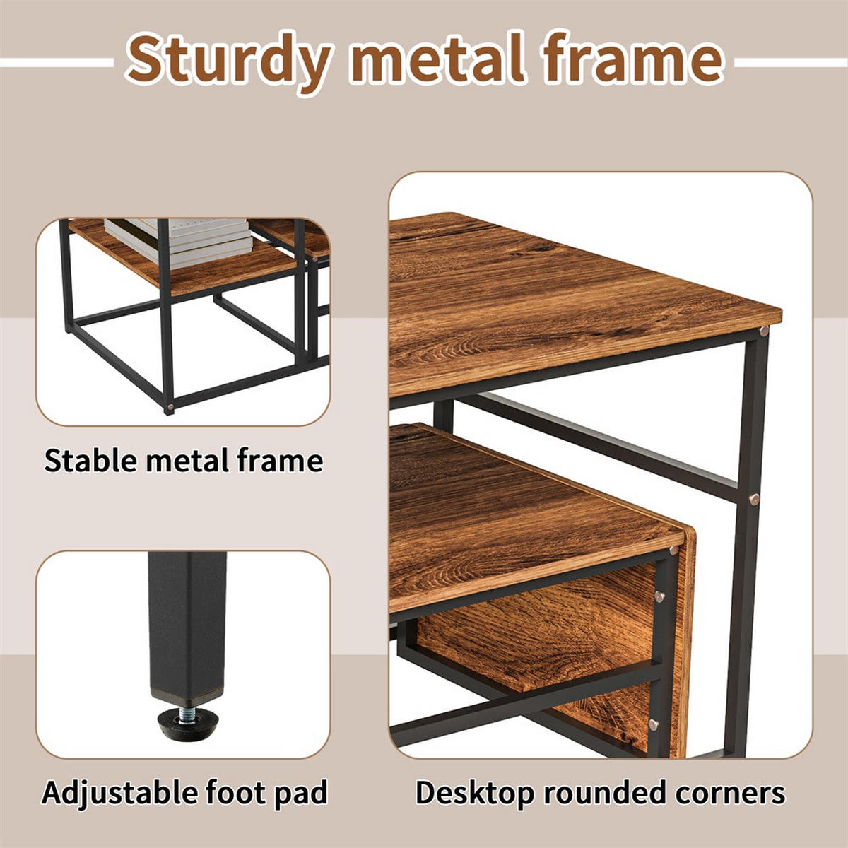 COUCHTISCH Rechteckig - Couchtisch mit Tischplatte in Holzmaserung und schwarzem Metallgestell - Braun und Schwarz - Braun, Holzwerkstoff (52/105/48.5cm) - DELFA