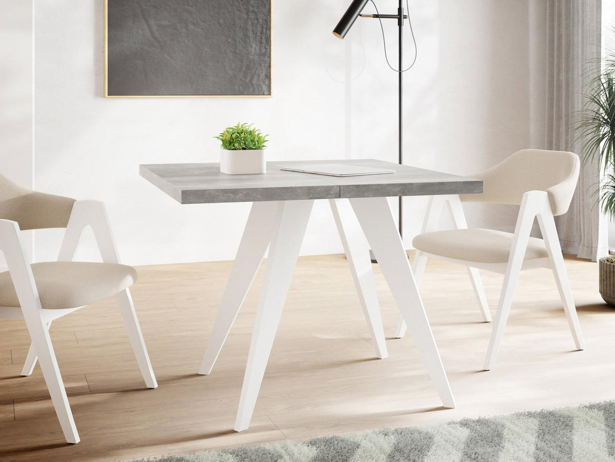 ESSTISCH Quadro quadratischer ausziehbarer, Grauer Beton 100-150/100/76 cm - Hellgrau/Weiß, Holz/Holzwerkstoff (100/150/76cm) - WFL GROUP