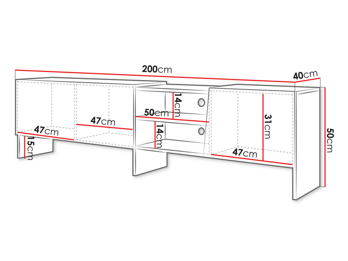 TV-LOWBOARD Edego 200 - Kaschmir, Holzwerkstoff (200/50/40cm) - MIRJAN24