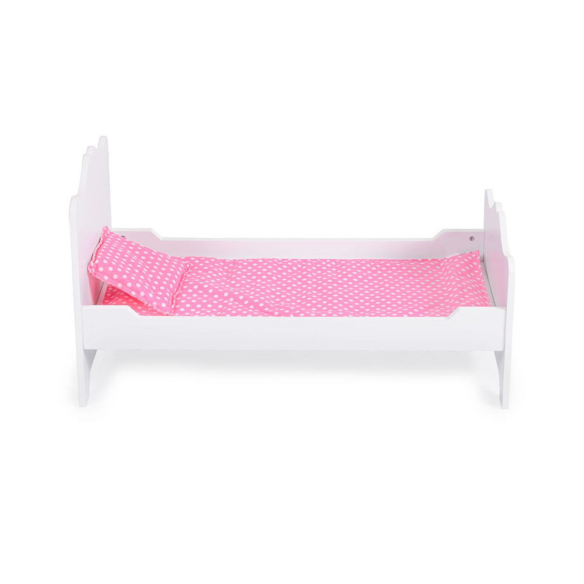 PUPPENBETT PH12B019 weiß 48 x 32 cm, Holz, Kissen, Unterlage, Bettgestell, ab 3 Jahren - Weiß, Holz (32/30/48cm) - Moni