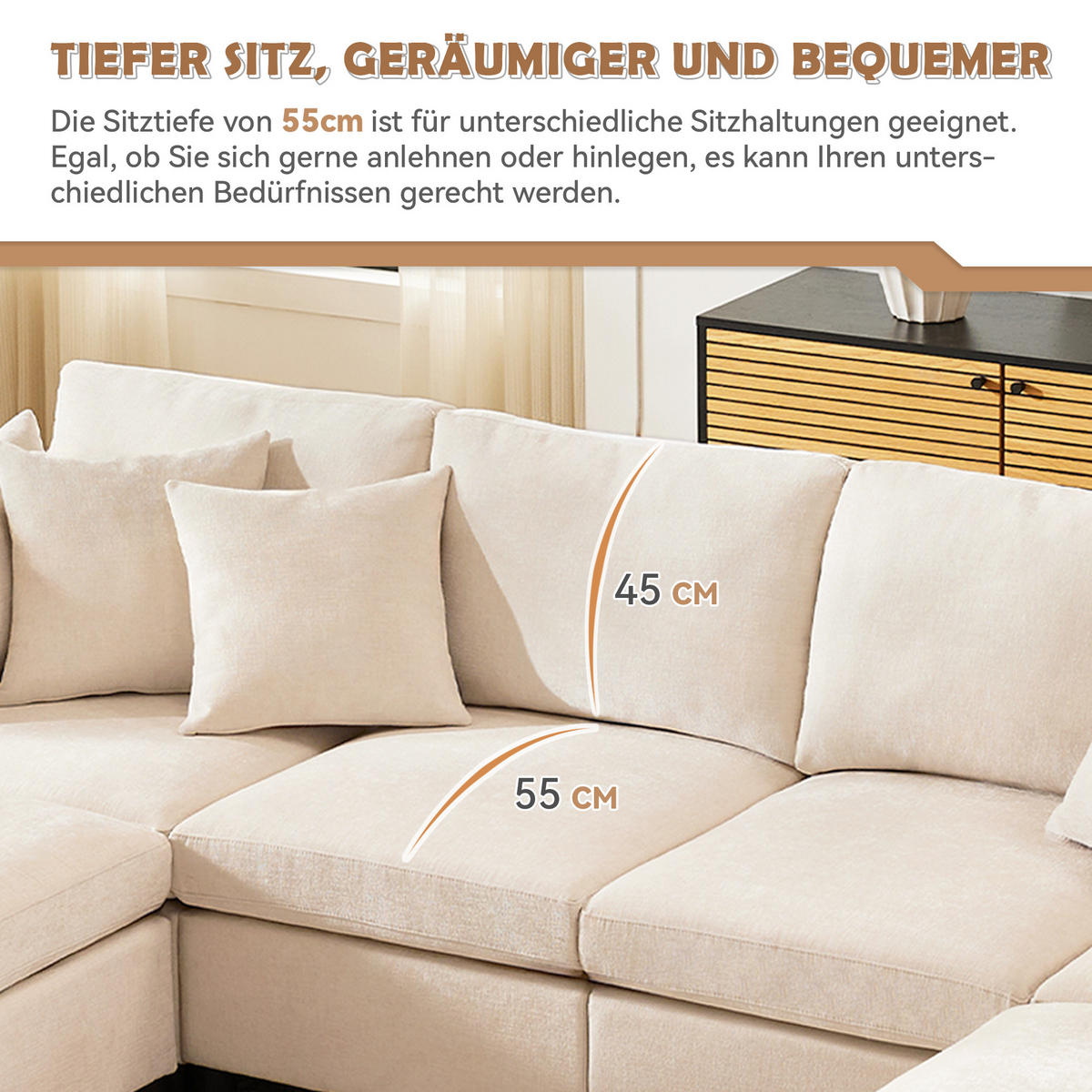 WOHNLANDSCHAFT 278/161/81 cm Beige mit 2 Fußhocker - Beige, Textil (278/81/161cm) - Oxeza