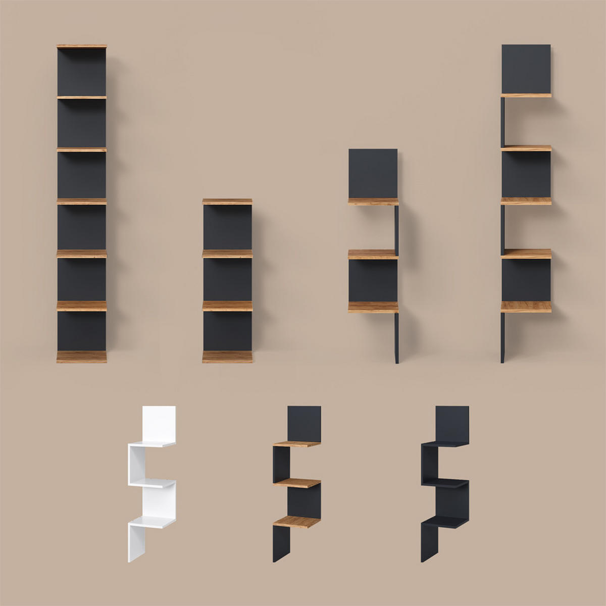 WANDREGAL Vesuvio Anthrazit 30 x 95 cm 2er Set - Anthrazit, Holzwerkstoff (30/95/28cm) - Livinity®