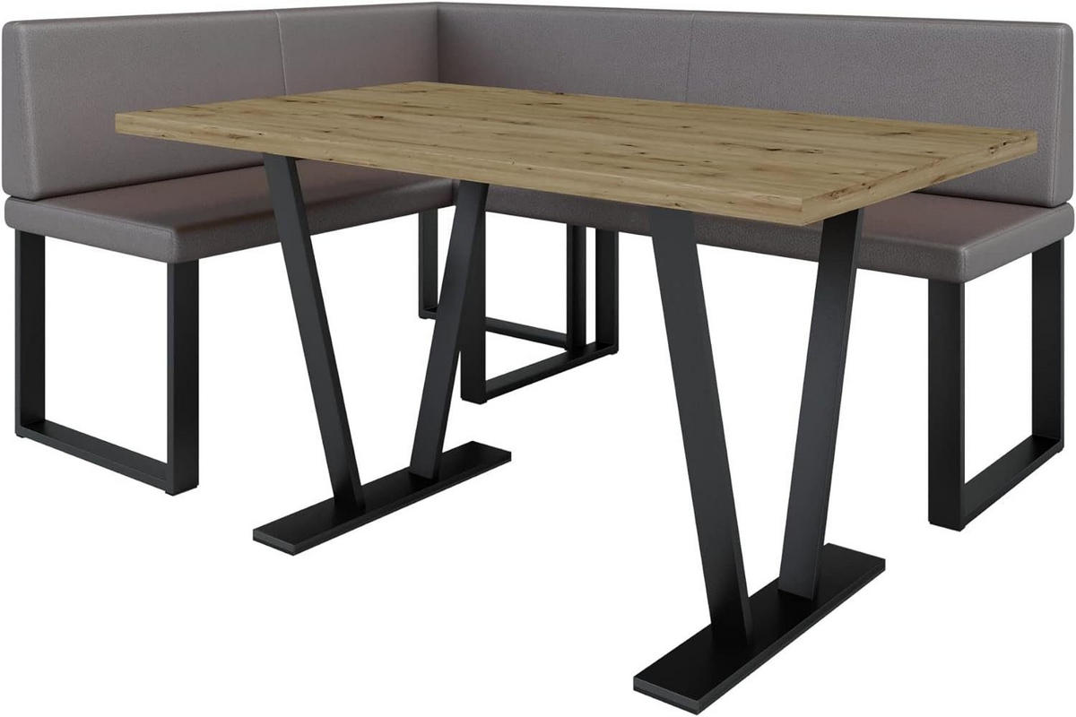 ECKBANKGRUPPE Alina - Kunstleder - 142 x 196 cm - Links - Braun - Braun, Leder/Metall (196/87/142cm) - AN-Moebel 4u