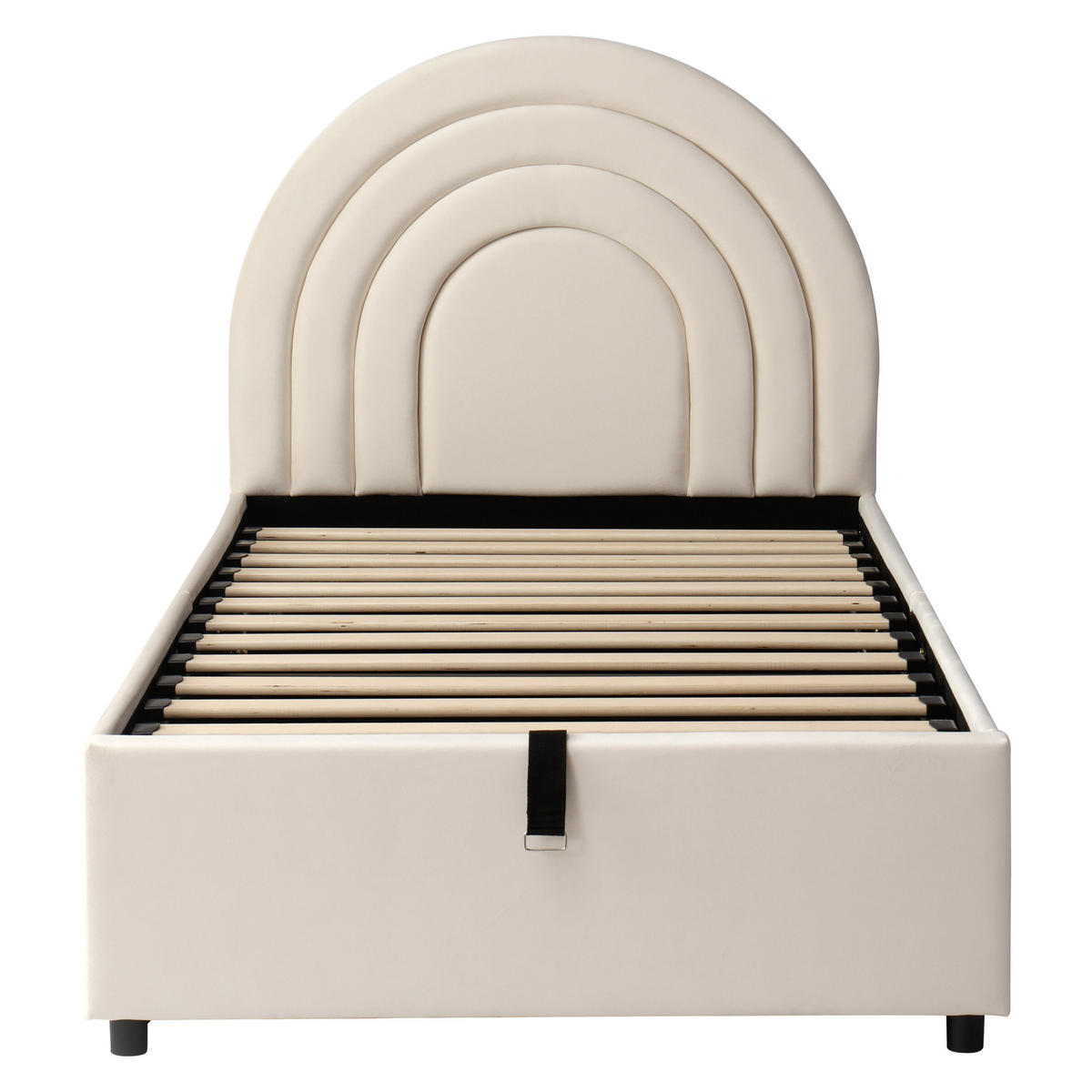 POLSTERBETT aus Samt 90x200 cm in Beige mit hydraulischem Stauraum - Beige, Textil (90/200cm) - Modfu