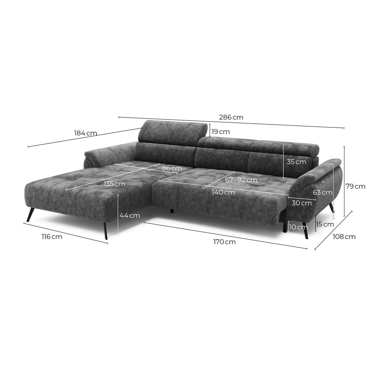 ECKSOFA Ottomane rechts Chenille 286x184x79 grün VALENTINA - Grün, Kunststoff (286/184cm) - Massivmoebel24