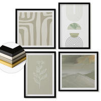 WANDBILDER 4er-Set - 50x50 cm & 40x60 cm Schwarzer Rahmen - Geometrische Pflanzenmuster - Schwarz, Kunststoff (50/50cm) - ArtPrintCave
