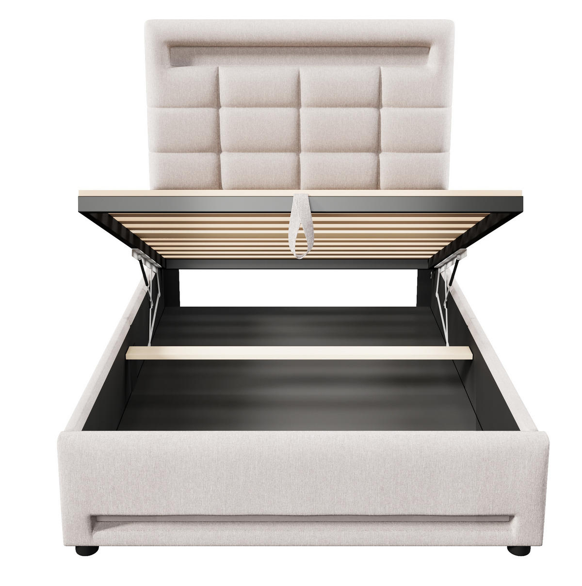 POLSTERBETT 90/200 cm Beige aus Leinen mit Bettkasten und LED-Beleuchtung - Beige, Textil (90/200cm) - OKMYHOME