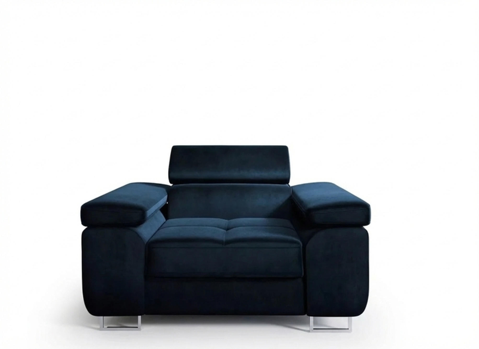 SESSEL WILD mit verstellbare Kopfstütze Velours Dunkelblau - Chromfarben/Dunkelblau, Holz/Textil (138/100/101cm) - Muffo