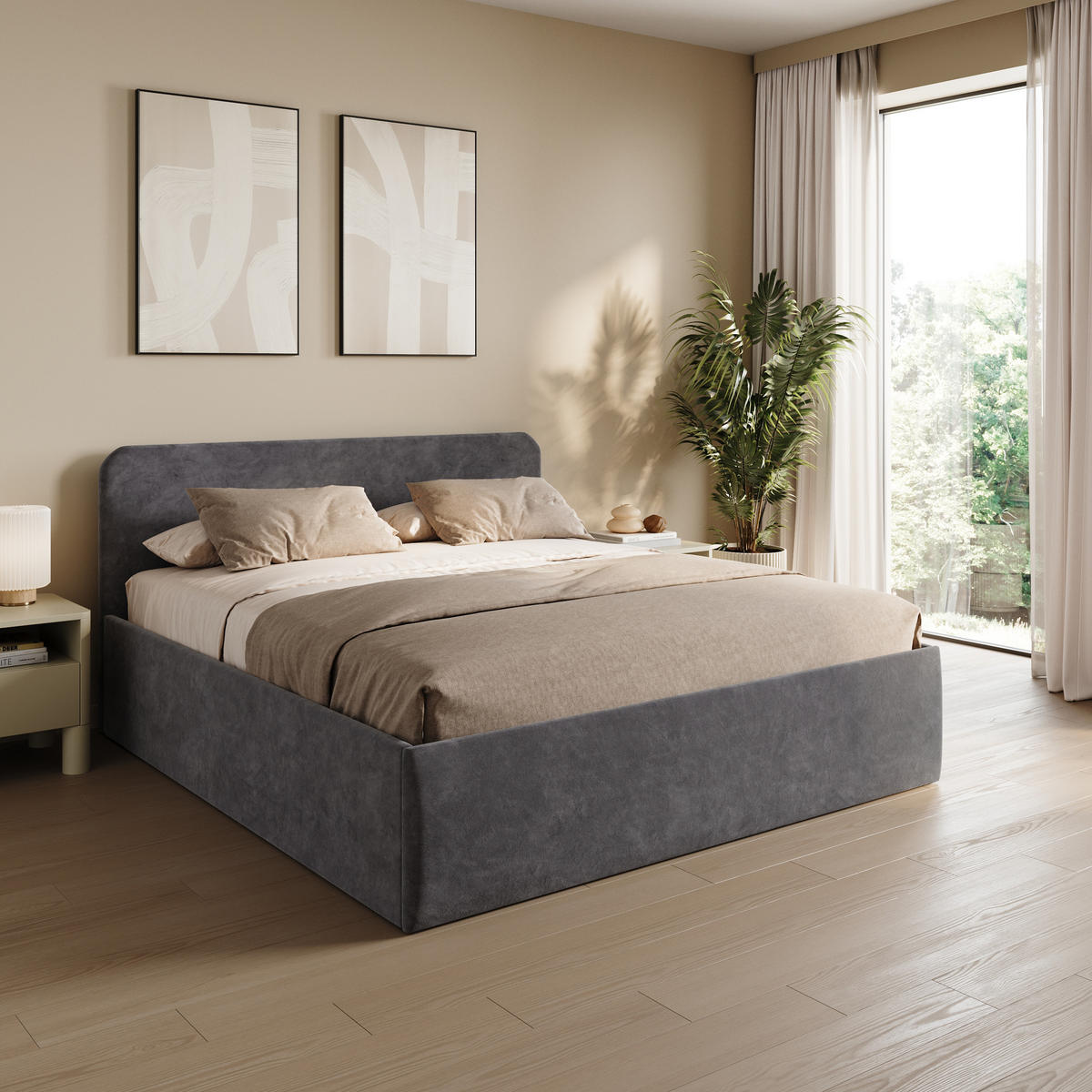 POLSTERBETT 200x200 cm Microvelours in Anthrazit - Anthrazit, Textil (200/200cm) - Home Collective