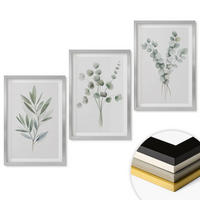 WANDBILDER 3er Set - 40x60 cm Silberner Rahmen - Pflanzenmuster mit Grün - Silberfarben, Kunststoff (40/60cm) - ArtPrintCave