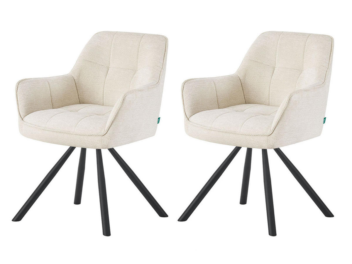 ESSZIMMERSTUHL THOMAS-LENI 2er-Set 180°drehbar - Creme/Schwarz, Textil (61/81/62cm) - DUBI Möbel