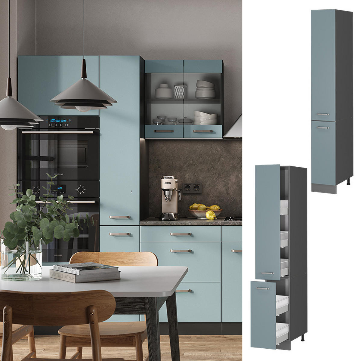 APOTHEKERSCHRANK R-Line Blau-Grau 30 cm - Anthrazit/Blaugrau, Holzwerkstoff (30/207/57.2cm) - Vicco