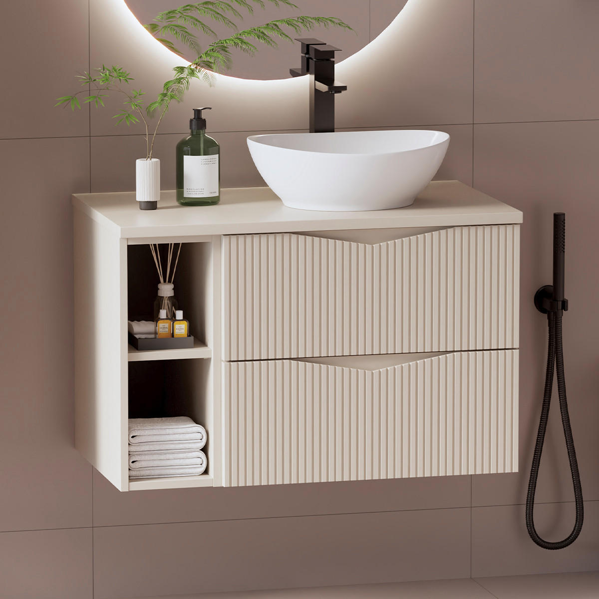 WASCHTISCHUNTERSCHRANK 80.6cm Tao Kaschmir - Beige, Holzwerkstoff (80.6/52.2/46.5cm) - Petits-meubles