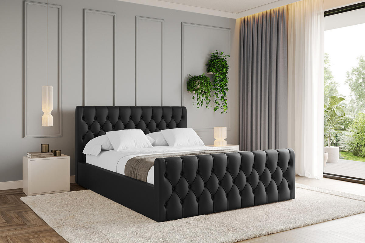 POLSTERBETT mit Bettkasten, Fußteil und Lattenrost, Boxbett ohne Matratze - RENO-Z 120x200 Schwarz Kunstleder - Schwarz Hochglanz, Holzwerkstoff/Textil (120/200cm) - ALTDECOR