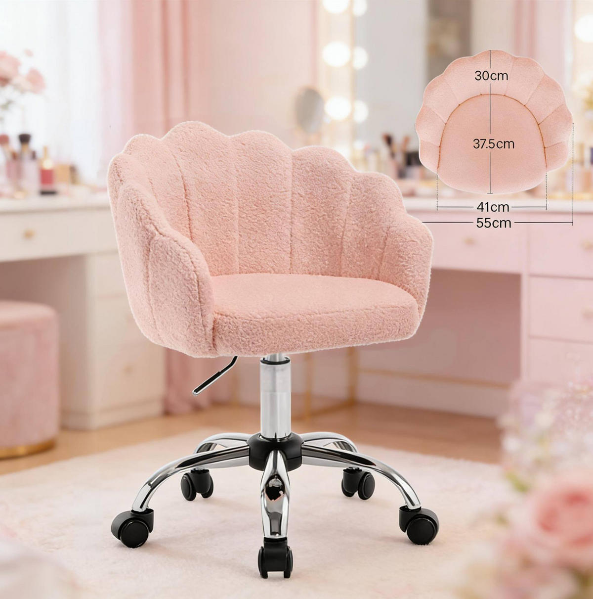 BÜROSTUHL höhenverstellbar Blattdesign Stoff Pink - Pink, Metall (55/81.5/37.5cm) - Meubliv