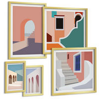 BILDER SET 5er Set - 50x50 cm & 20x30 cm & 40x60 cm Goldrahmen - Minimalistische Pastellgrafiken - Goldfarben, Kunststoff (40/60cm) - TULUP