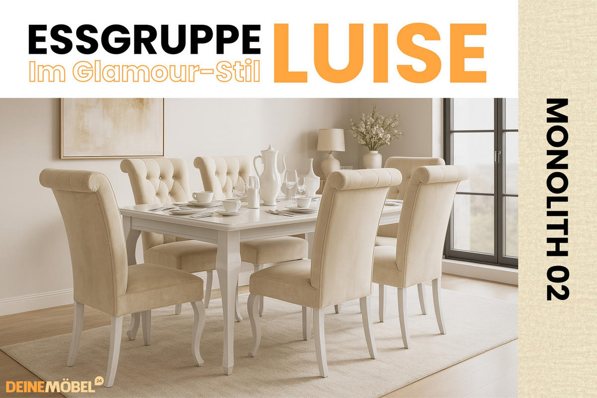 TISCHGRUPPE LUISE 170(+40)/90 cm in Weiß Hochglanz mit 6 Stühlen in Beige - Weiß Hochglanz/Beige, Holz/Holzwerkstoff (90/76/170cm) - Deine Möbel 24