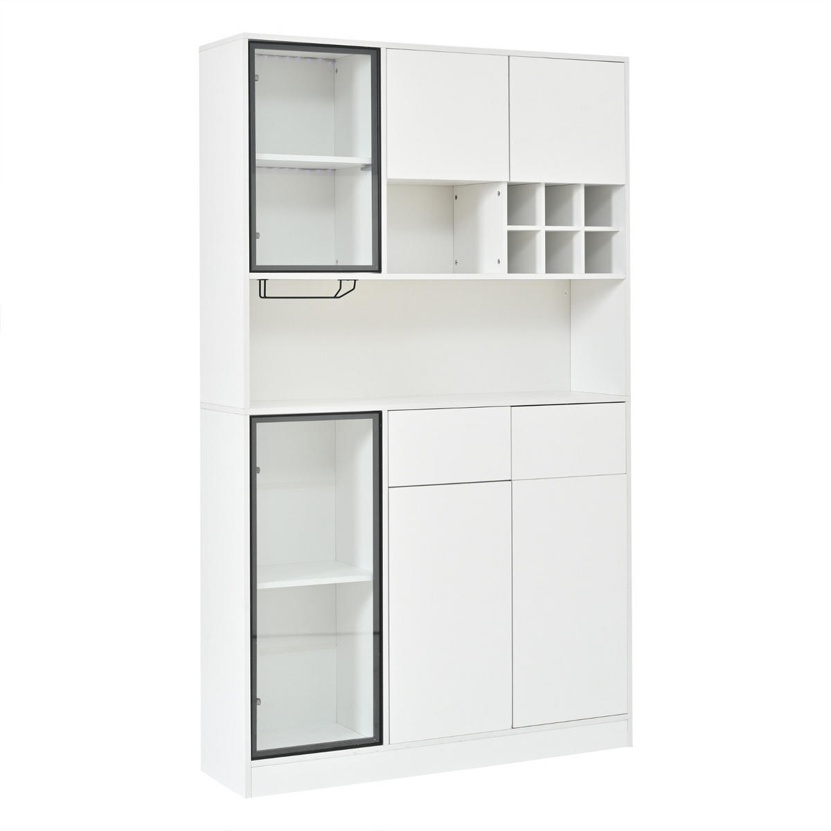 KÜCHENSCHRANK Vitrine weiß mit LED, 120/200/33 cm, Spanplatte und Glas, Weiß, MIT LED-BELEUCHTUNG, für Wohnbereich - Weiß, Holzwerkstoff (33/200/120cm) - Rolipo