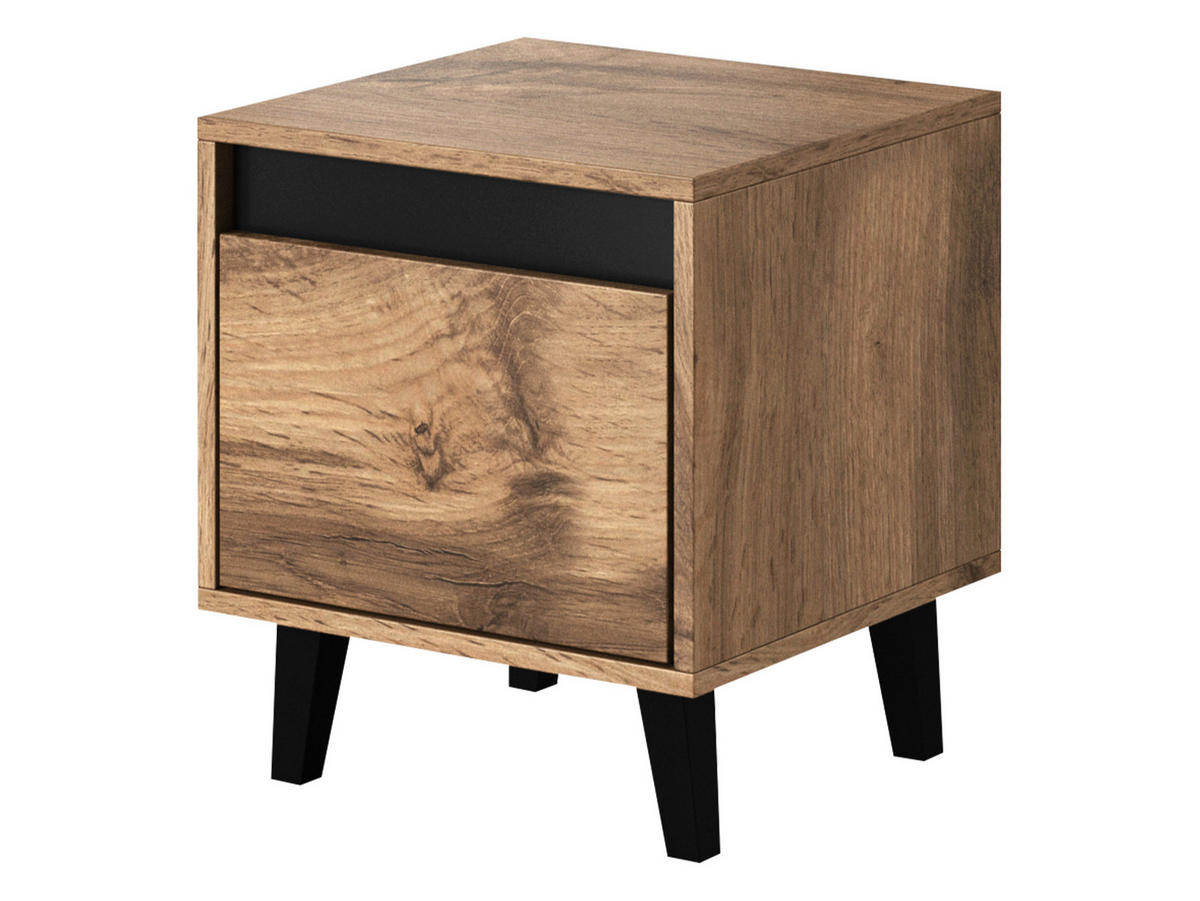 NACHTTISCH-SET Nord (2 Stück) - Eiche Wotan/Schwarz, Holzwerkstoff/Kunststoff (40/45/38cm) - MIRJAN24