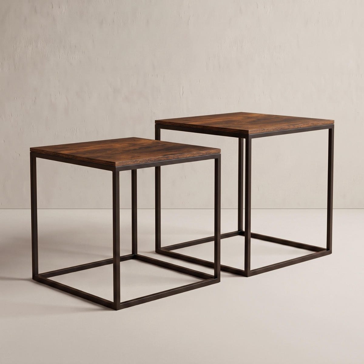COUCHTISCH 2er-Set quadratisch Schwarz, Dunkelbraun - Braun, Metall (50/50/50.5cm) - SCENA LIVING