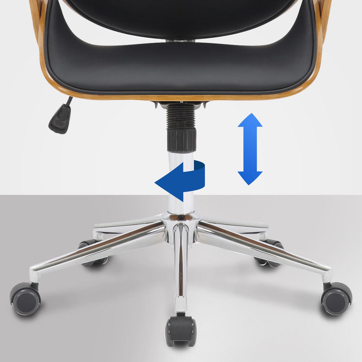 DREHSTUHL Holz Walnuss/Schwarz - Chromfarben/Walnussfarben, Holz/Textil (66/118/61cm) - CLP