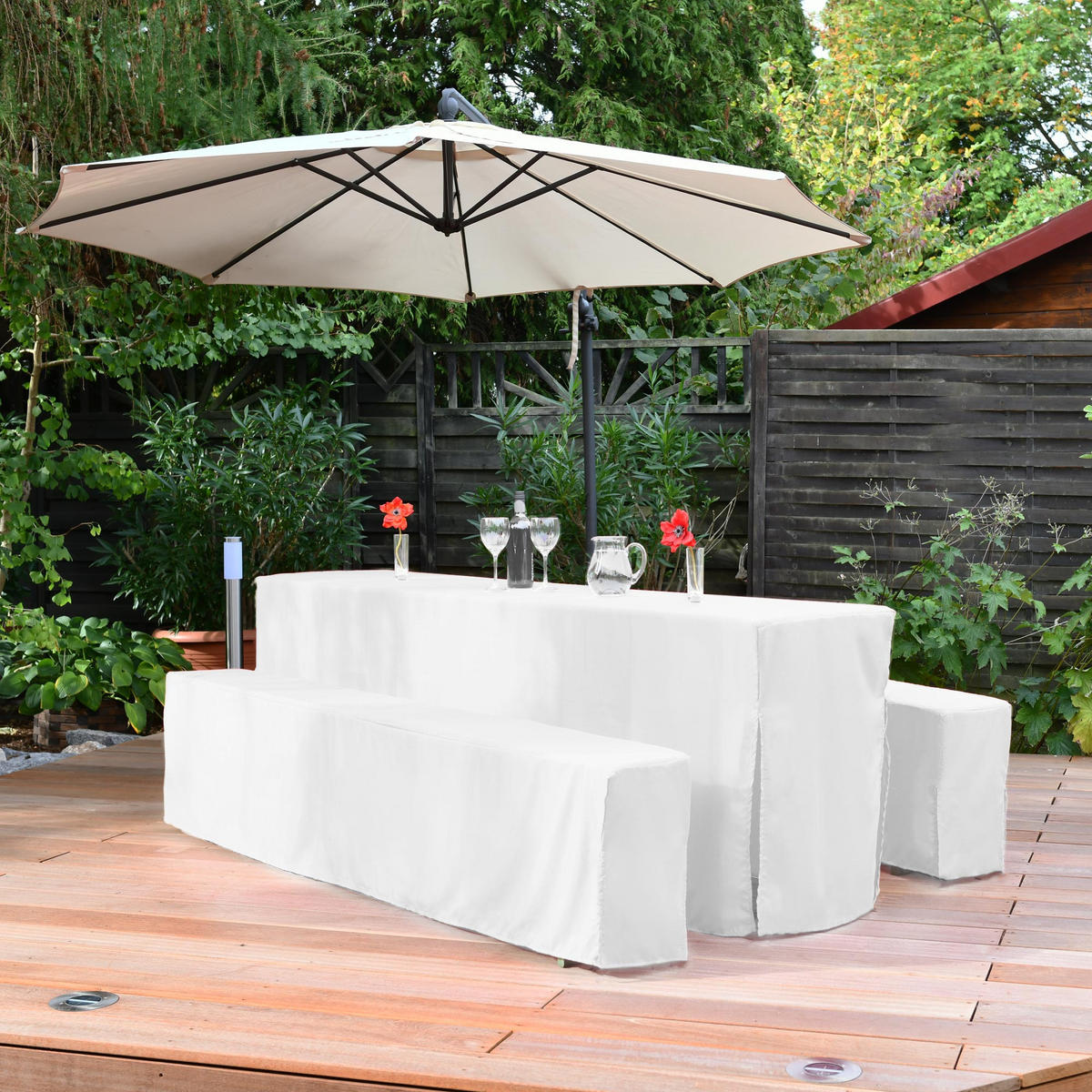 BIERTISCHHUSSE Premium L 50 cm Weiß 3tlg - Weiß, Kunststoff/Textil (50/220cm) - Beautissu 