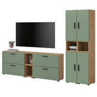 WOHNWAND grün, Eiche Artisan 256 x 178 cm, Schrankwand mit Soft-Close - Schwarz/Eiche Artisan, Holzwerkstoff/Kunststoff (256/151/34cm) - Inn.Furn