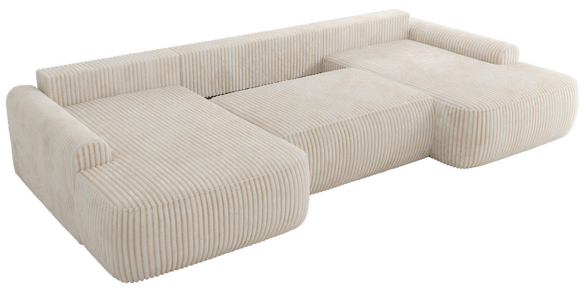 WOHNLANDSCHAFT CUBO U Creme Cord - Creme/Schwarz, Kunststoff/Textil (370/100/187cm) - MKS