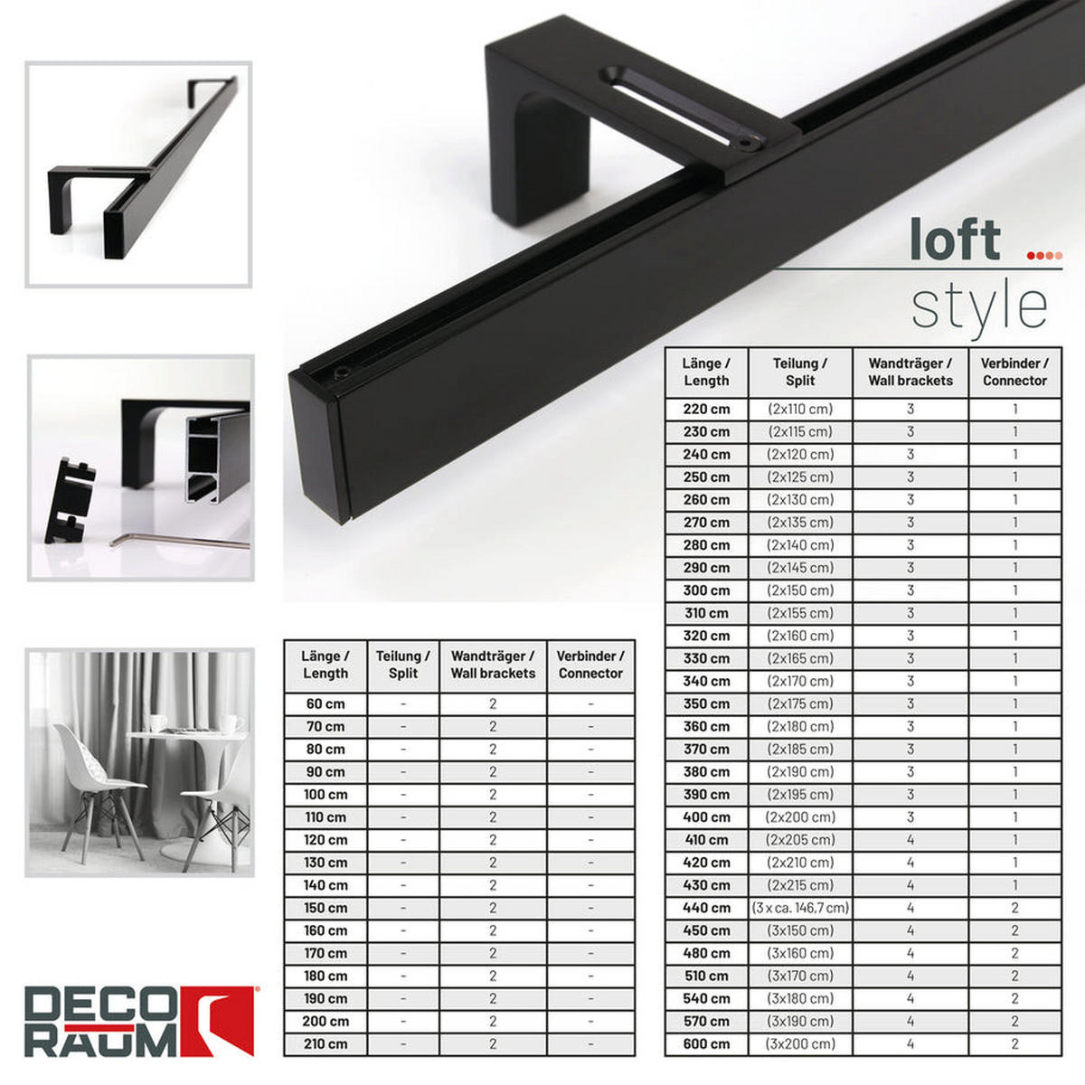 GARDINENSCHIENE 1-lauf Loft 270cm - Schwarz, Metall (270cm) - Deco-Raum