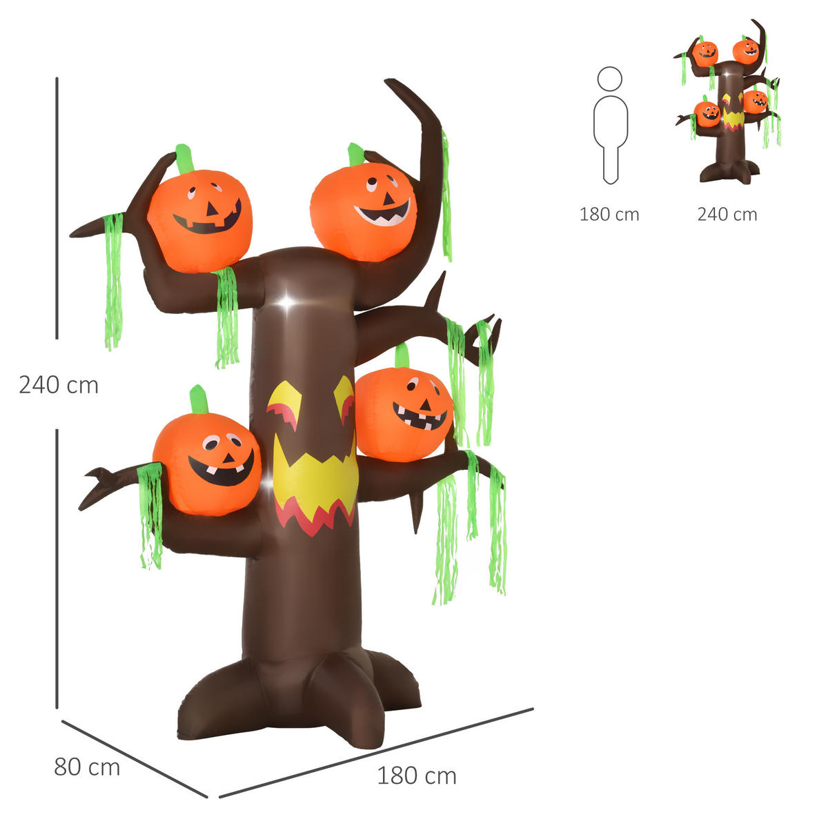HALLOWEEN AUFBLASBARER BAUM, Mehrfarbig, Polyester - Multicolor, Kunststoff (80/240/180cm) - HOMCOM