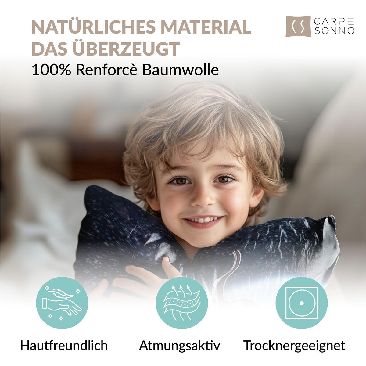 KINDERBETTWÄSCHE 135x200 cm Astronaut Weltall aus 100% Baumwolle - Leuchtet um Dunkeln - Blau, Textil (135/200cm) - Carpe Sonno