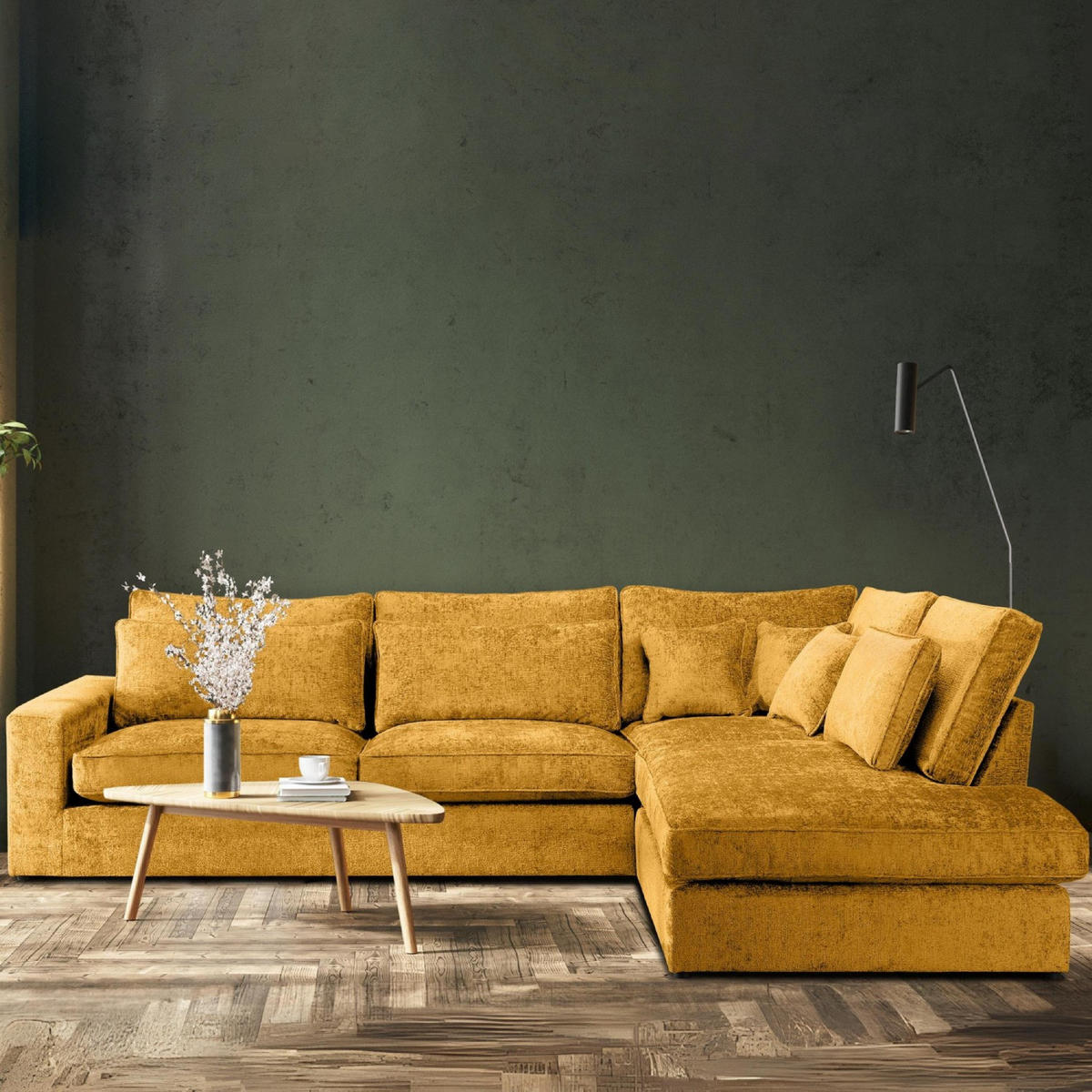 ECKSOFA RECHTS IMPERA Modern 4/5 Sitzer, Senfgelb - Currygelb, Textil (314/224cm) - KONSIMO®