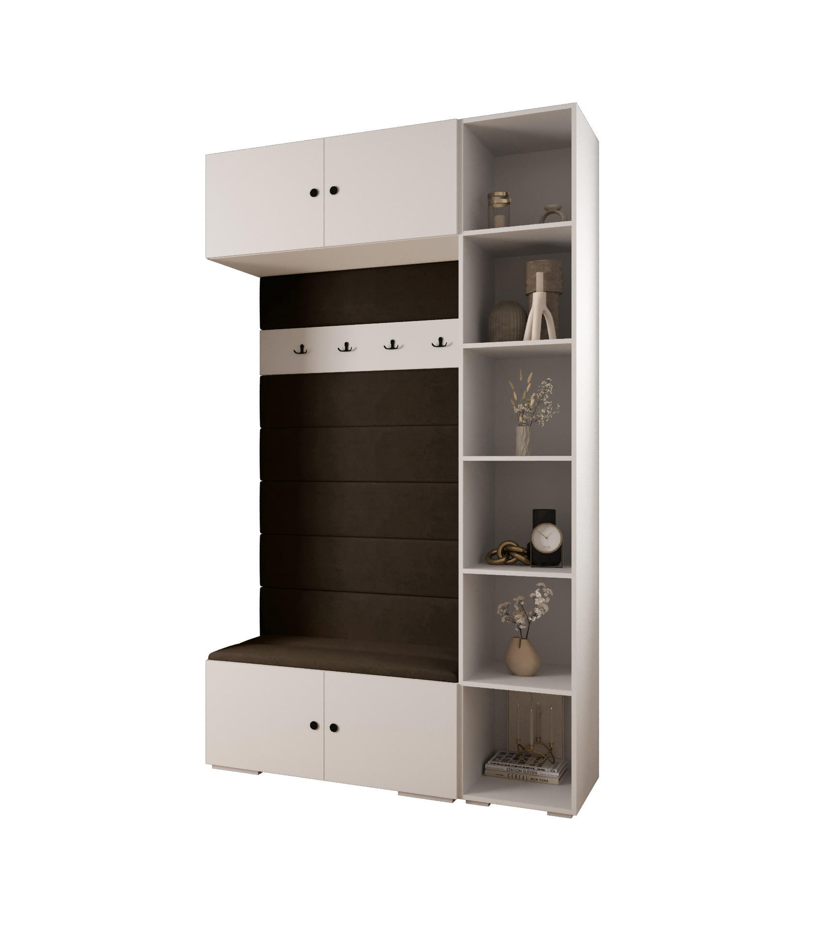 Abiks Möbel Garderoben-Set Weiß, Braun, Schwarz 140x236.7x47 cm