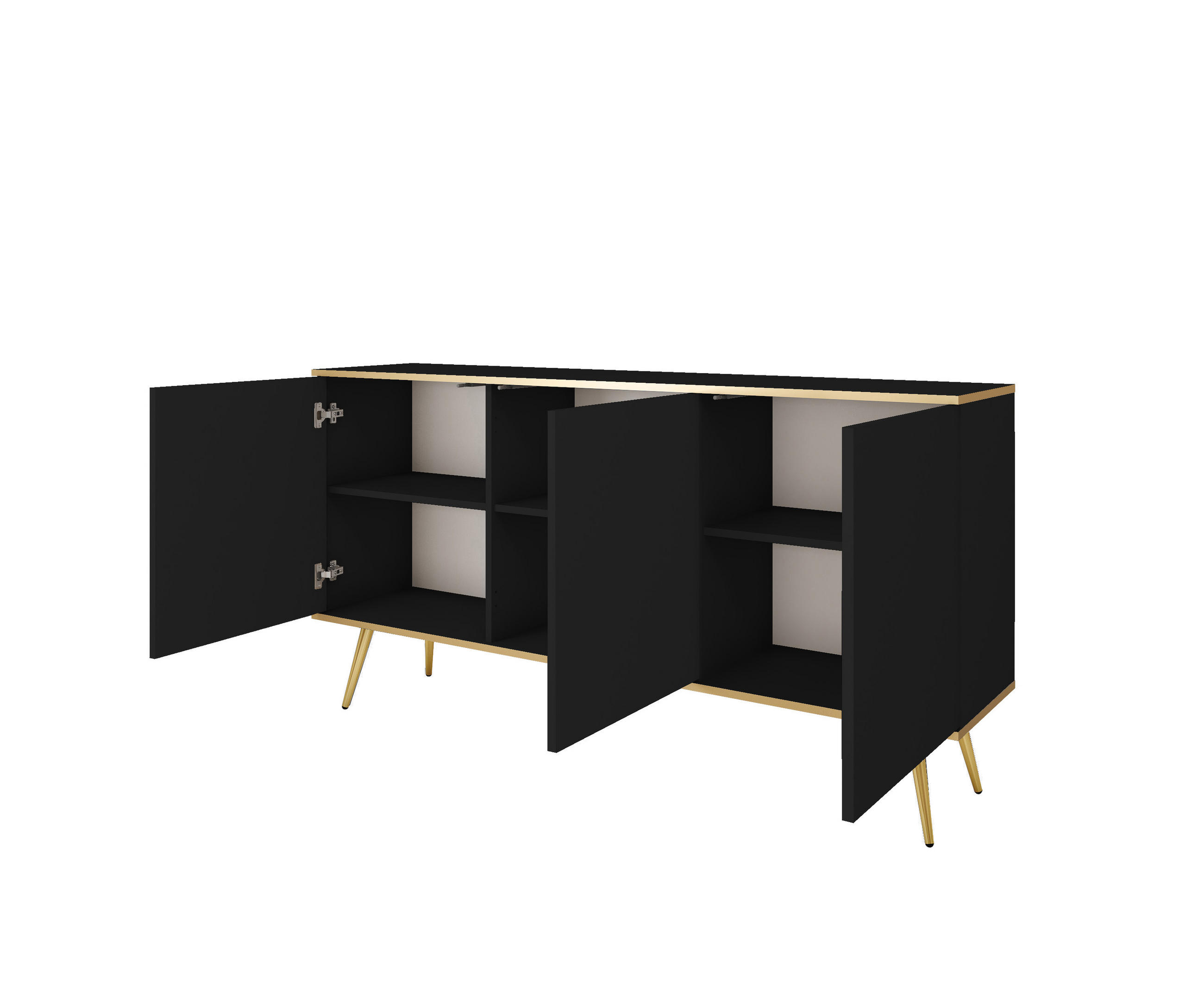KOMMODE ORO - K-160, 2-Türen, 2-Schubladen, Push-to-Open 160x39x85 cm Schwarz/Gold - Goldfarben/Schwarz, Holzwerkstoff/Kunststoff (160/85/39cm) - DomoHome
