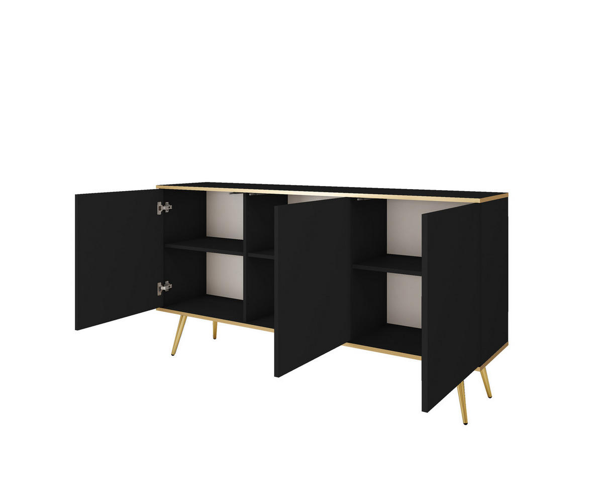 KOMMODE ORO - K-160, 2-Türen, 2-Schubladen, Push-to-Open 160x39x85 cm Schwarz/Gold - Goldfarben/Schwarz, Holzwerkstoff/Kunststoff (160/85/39cm) - DomoHome