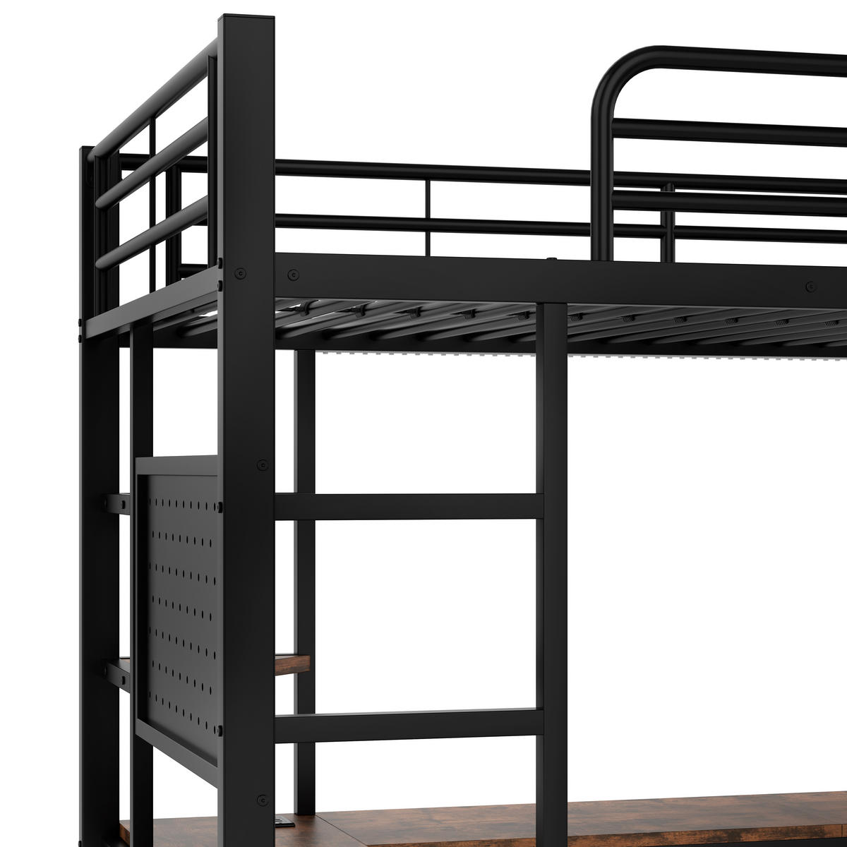 HOCHBETT 90x200cm Schwarz Metall Schreibtisch LED-Licht USB-C - Schwarz, Metall (90/200cm) - FLIEKS