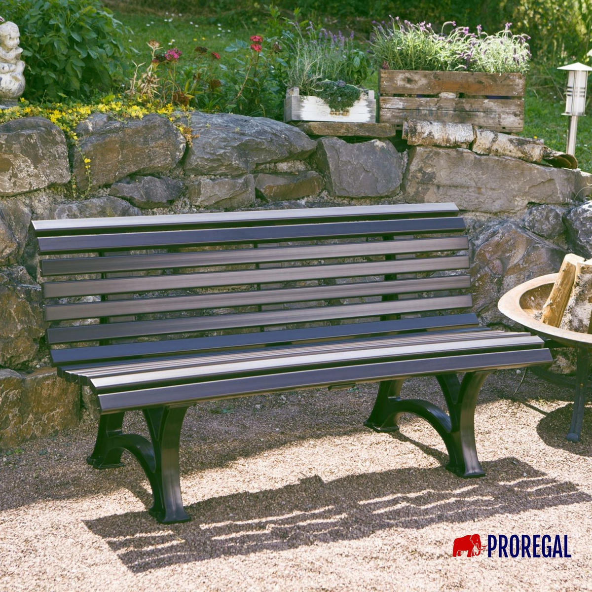 GARTENBANK Jamaika 3 Sitzer Graphitgrau 80 x 150 x 64 cm Witterungskunststoff & UV Beständiger Kunststoff - Graphitfarben, Kunststoff (150/80/64cm) - PROREGAL