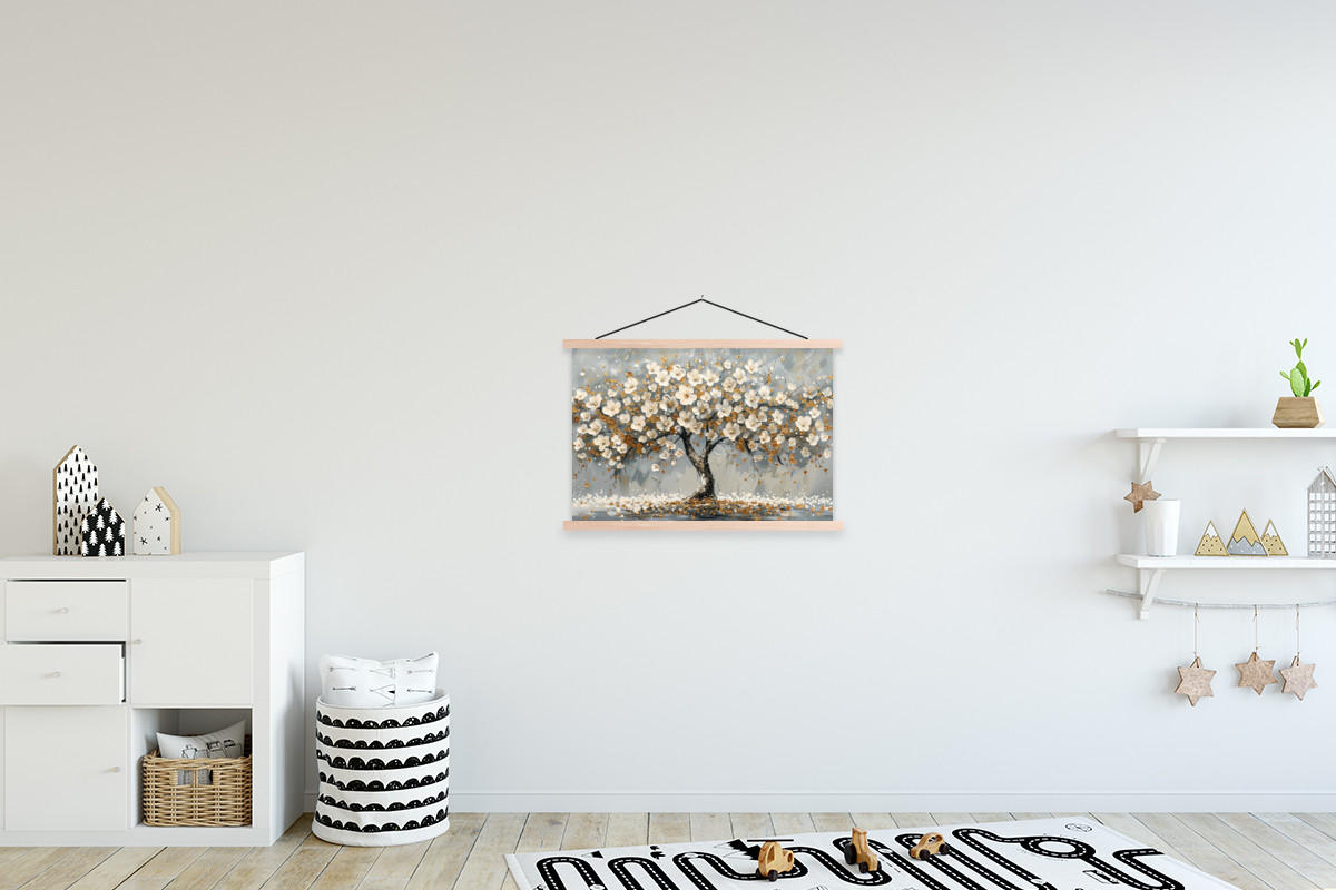 POSTER Baum - Blumen - Weiß - Natur - Kunst 60x40 cm - Weiß, Textil (60/40/0.15cm) - MuchoWow