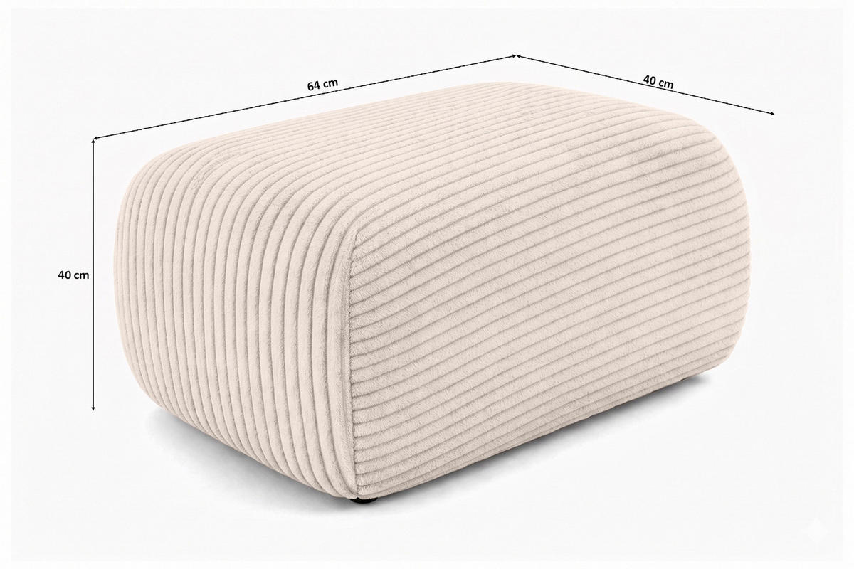 HOCKER Sitzpouf Für Wohnzimmer, Cordstoff Poso, Beige, BIS - Creme, Holz (64/40/40cm) - Kaiser Möbel
