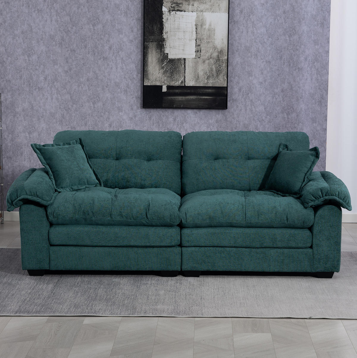 SOFA mit Tiefsitz 214 cm Chenille Grün 2-Sitzer - Grün, Kunststoff (214/93/89cm) - Meubliv