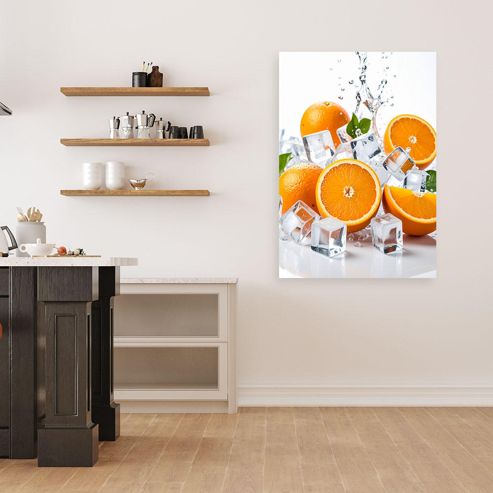 LEINWANDBILD Orangen Eis Obst Natur 70x100cm - Orange, Textil (70/100cm) - Feeby