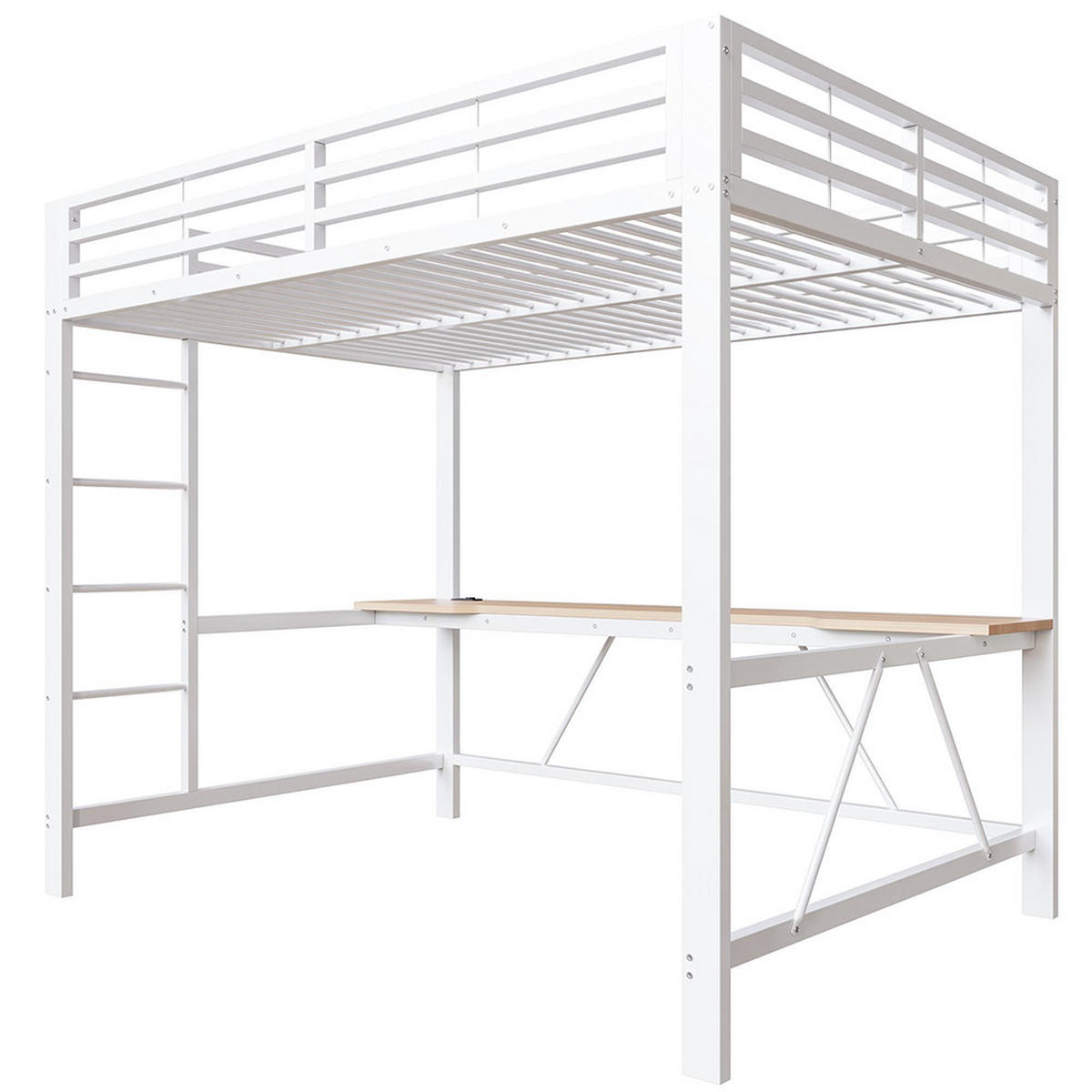 METALLBETT 140x200 cm mit Schreibtisch in Weiß - Weiß, Metall (140/200cm) - KOMHTOM