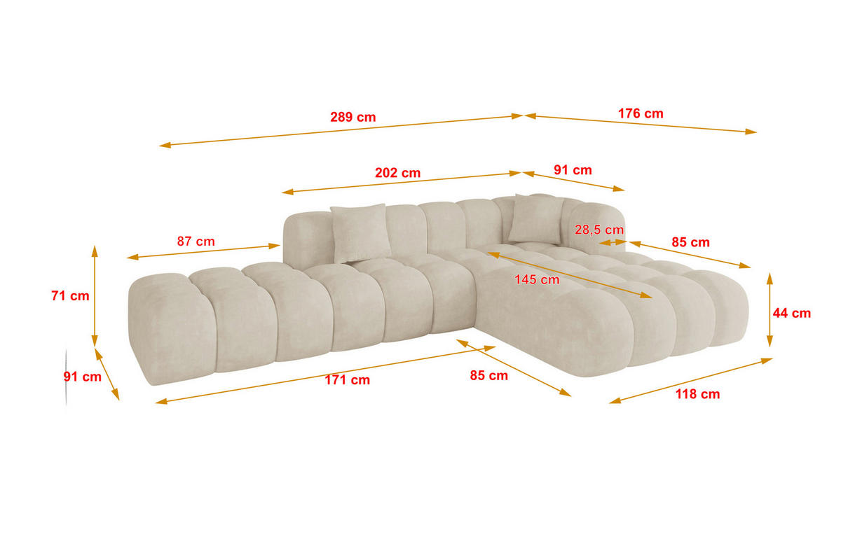 ECKSOFA Ottomane Rechts OLEA-L2 - 289x176x71 cm Taupe - Taupe/Schwarz, Holzwerkstoff/Kunststoff (289/176cm) - ALTDECOR